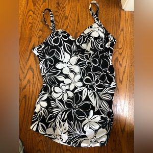 ANTHROPOLOGIE Silhouette Solution Black White Floral Swim One Piece Bathing Suit